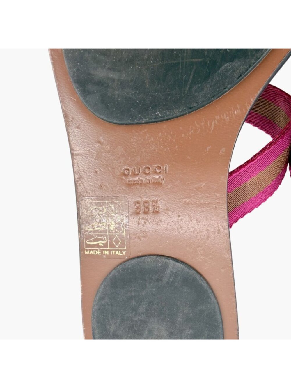 Gucci GG Web Stripe Thong Sandals Flat Brown Purple Size 38.5 US 8.5 Women’s - Picture 15 of 15